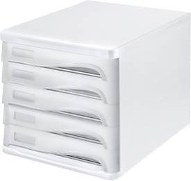 Schubladenbox helit mit 5 Schüben für DIN A4, Gehäuse weiß und Schubladen grau, B/T/H: 26,5 x 34,0 x 25,0 cm - Bild 1