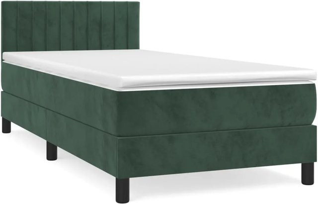 vidaXL Boxspringbett mit Matratze in Dunkelgrün aus Samt, Hybrid-Bett mit Taschenfederkern, B/T: 90 x 200 cm - Bild 1