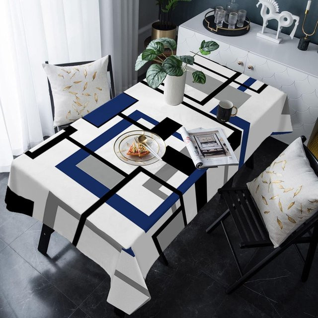 Beau Maison Tischdecke mit modernem abstrakten geometrischem Muster in Marineblau und Schwarz, B/B: 140 x 140 cm - Bild 1
