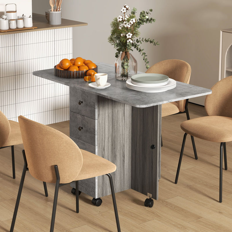 HOMCOM Klappbarer Küchentisch in Grau mit 2 Klappplatten, 2 Schubladen, Schrank und Ablagefach, B/T/H: 120 x 60 x 76,5 cm - Bild 2