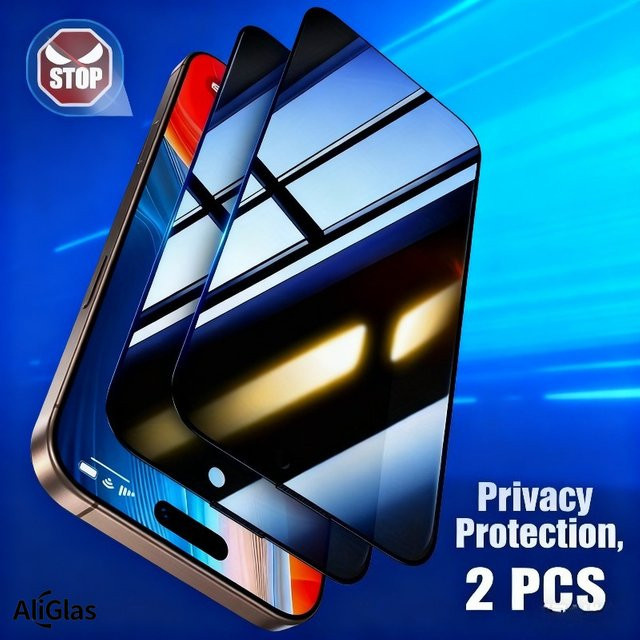 2 Stück Sichtschutzfolie aus gehärtetem Glas für Apple iPhone 11 12 13 14 15 16 17 Pro Max Plus Air XR XS in Transparent - Bild 1