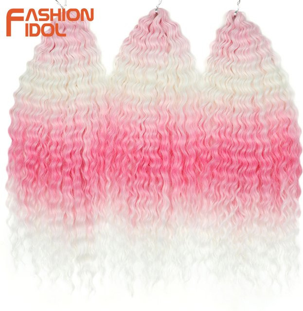FASHION IDOL Haarverlängerung, synthetisch, 24 Zoll, Ombre Rosa, Wasserwelle - Bild 1