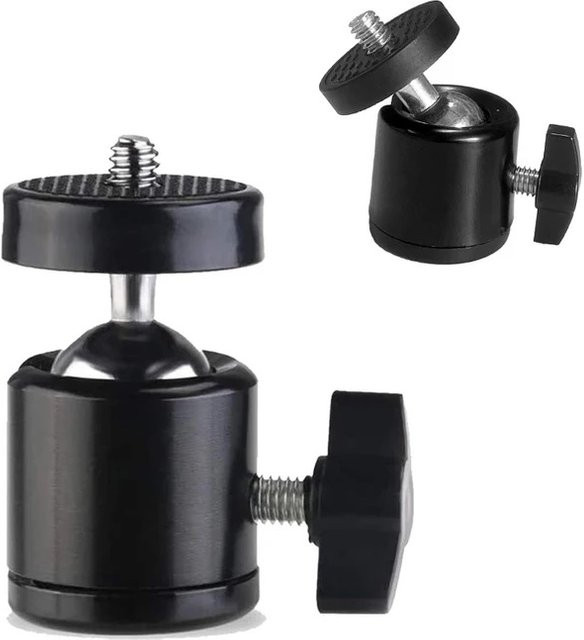 Kamera-Adapter mit Blitzschuh und 1/4-Zoll-Schraubgewinde, Stativhalterung mit verstellbarem Kugelkopf für LED-Licht und Blitz, Schwarz - Bild 1