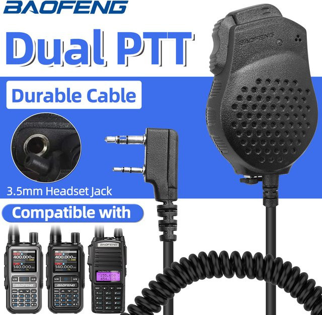 Baofeng Dual PTT Schulterlautsprecher-Mikrofon in Schwarz mit 3,5 mm Klinkenanschluss kompatibel mit BAOFENG UV-5R und MINI UV-82 Zweiwege-Amateurfunkgeräten - Bild 1