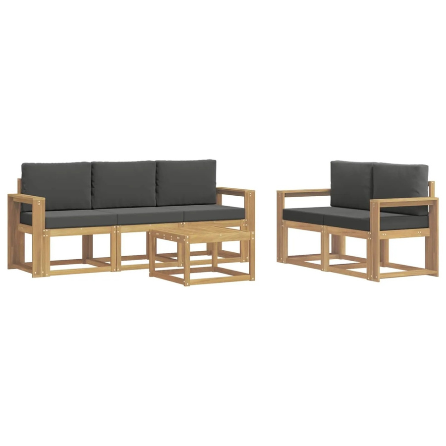 vidaXL Outdoor-Sofagarnitur 6-teilig aus Akazienholz in L-Form mit Polstern und Kissen - Bild 2