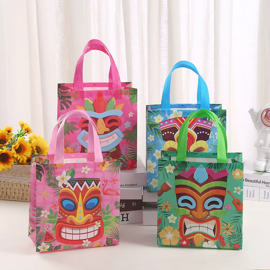 4er Set Flamingo und Ananas Geschenktüten für Hawaii Sommerpartys und Luau Geburtstage, bunte Kunststoff-Süßigkeitentaschen - Bild 1