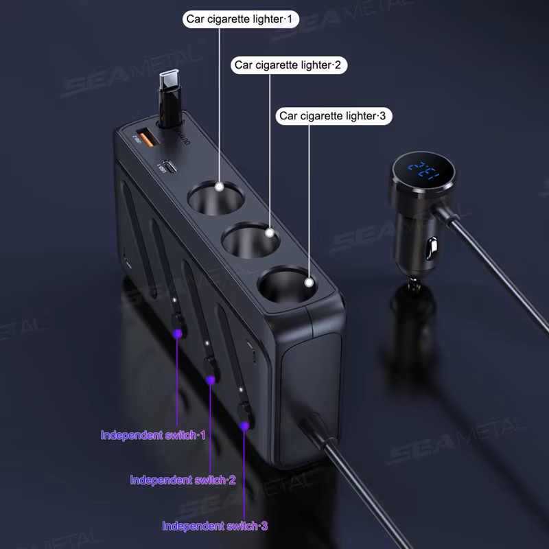 SEAMETAL 142 W Zigarettenanzünder-Adapter mit PD 45 W Schnellladung und USB-C für Auto 12 V/24 V in Schwarz - Bild 5