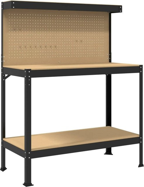 vidaXL Werkbank aus Metall und Sperrholz in Schwarz, B/T/H: 114 x 54 x 145 cm - Bild 1