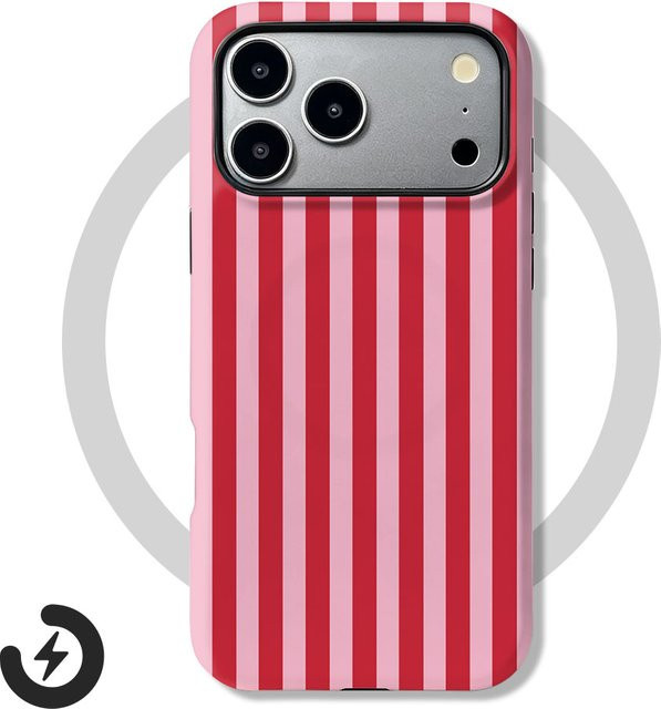 INS Fashion Magnetische Handyhülle mit Streifenmuster und 2-in-1 Schutzfolie für Xiaomi Poco X7 F7 F8 X8 F6 F5 Pro in Pink - Bild 1