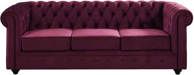 Vente-unique Chesterfield Sofa in Bordeaux aus Samt mit 205 cm Breite - Bild 1