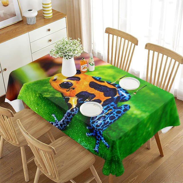 JMG Household Supplies Tischdecke Rechteckig mit Grüner Frosch-Grafik, Wasserabweisend und Waschbar, B/T: 140 x 100 cm - Bild 1