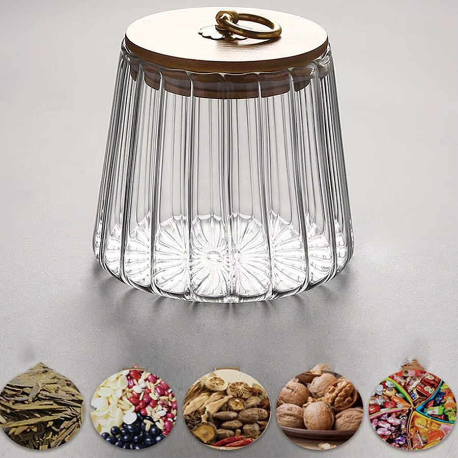 Luftdichter Vorratsbehälter aus Glas mit Holzdeckel, transparenter Kanister für Bohnen, Körner und Süßigkeiten - Bild 3