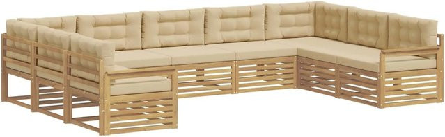 vidaXL Outdoor-Sofagarnitur 9-teilig aus Massivholz Akazie in Weiß und Beige mit L-Form und Polstern - Bild 1