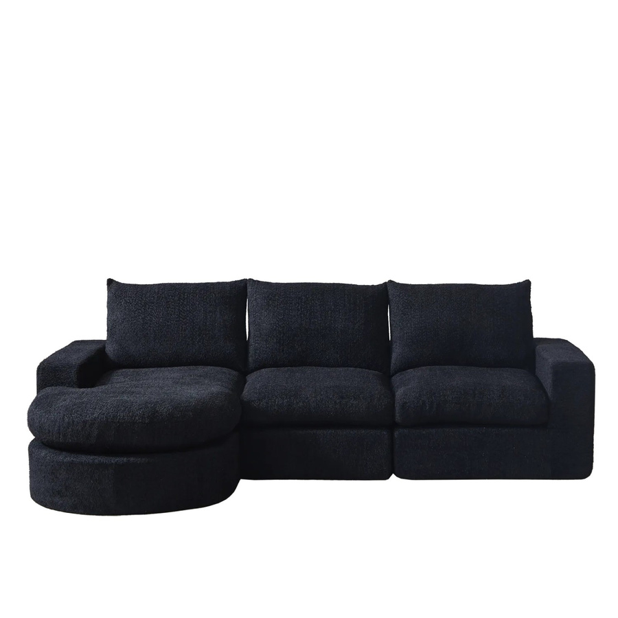 PXloue Ecksofa 3 Sitzer Modular L-Form in Schwarz mit Chenille-Bezug und Metallrahmen, B/T/H: 250 x 160 x 80 cm - Bild 2