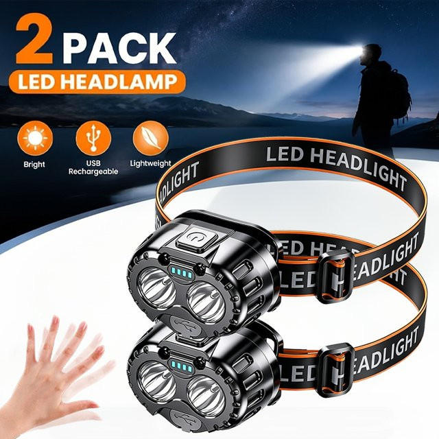 Heinast LED Stirnlampe Schwarz mit Magnetischem Kopf und Touch-Bedienung, Wiederaufladbare Kopflampe mit einstellbarem Licht für Outdoor, Camping und Angeln - Bild 1