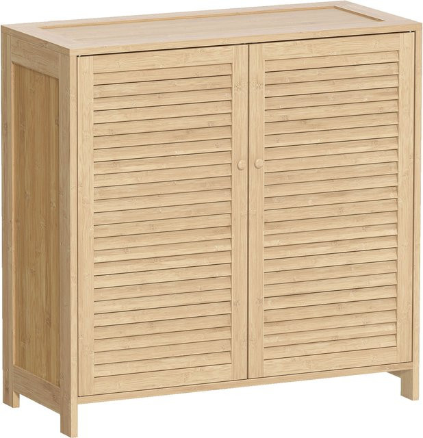 HOMCOM Schuhschrank aus Bambus mit Lamellentüren in Natur, Schuhregal für 14 Paar Schuhe mit verstellbaren Einlegeböden für Flur und Eingangsbereich, B/T/H: 80 x 35 x 80 cm - Bild 1