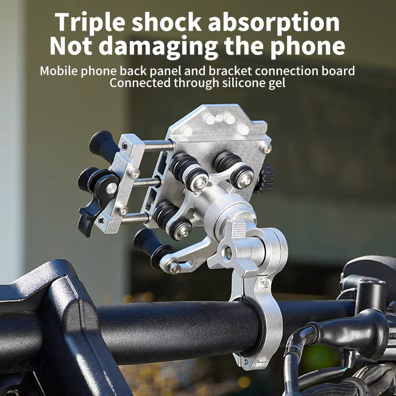 WOSAWE Motorrad-Handyhalterung aus Aluminiumlegierung in Silber mit 360 Grad Drehung und Anti-Shake-Funktion für GPS-Navigation - Bild 3