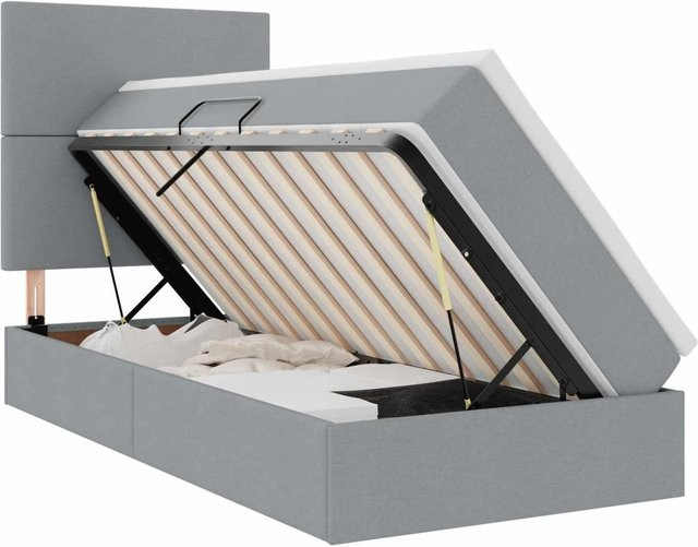 vidaXL Bett mit Stauraum und LED in Hellgrau, B/T/H: 90 x 200 x 128 cm - Bild 1