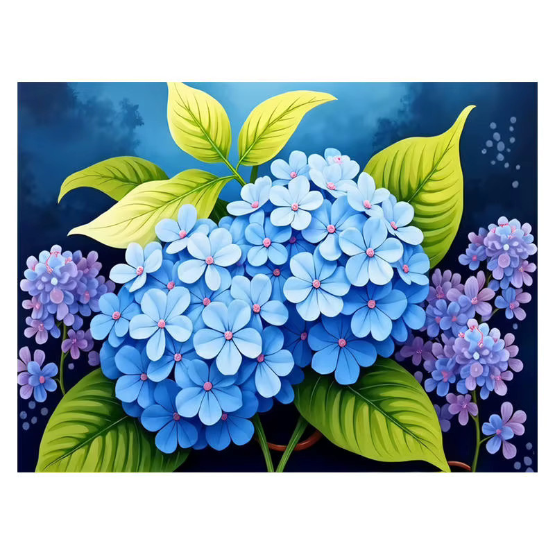 AZQSD Diamant-Malerei Hortensien-Blumen als Kreuzstich-Set mit Strasssteinen zur Wanddekoration, Rund - Bild 3