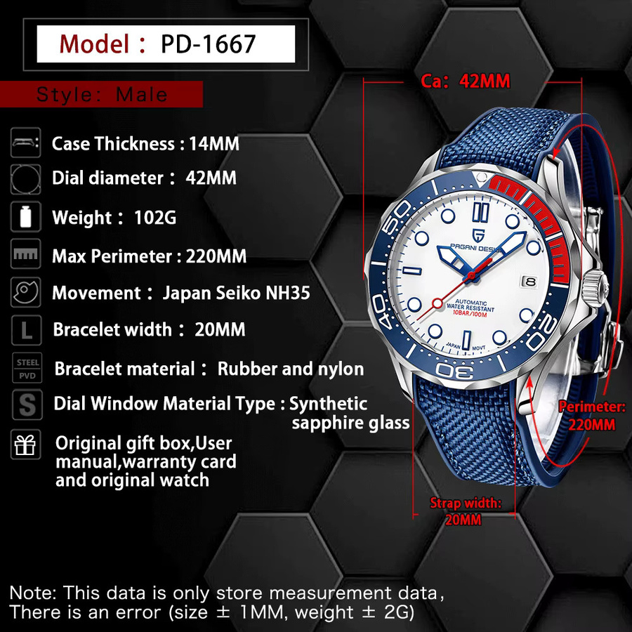 Pagani Design Armbanduhr Automatik, Edelstahl, Weiß, Saphirglas, Herren - Bild 6
