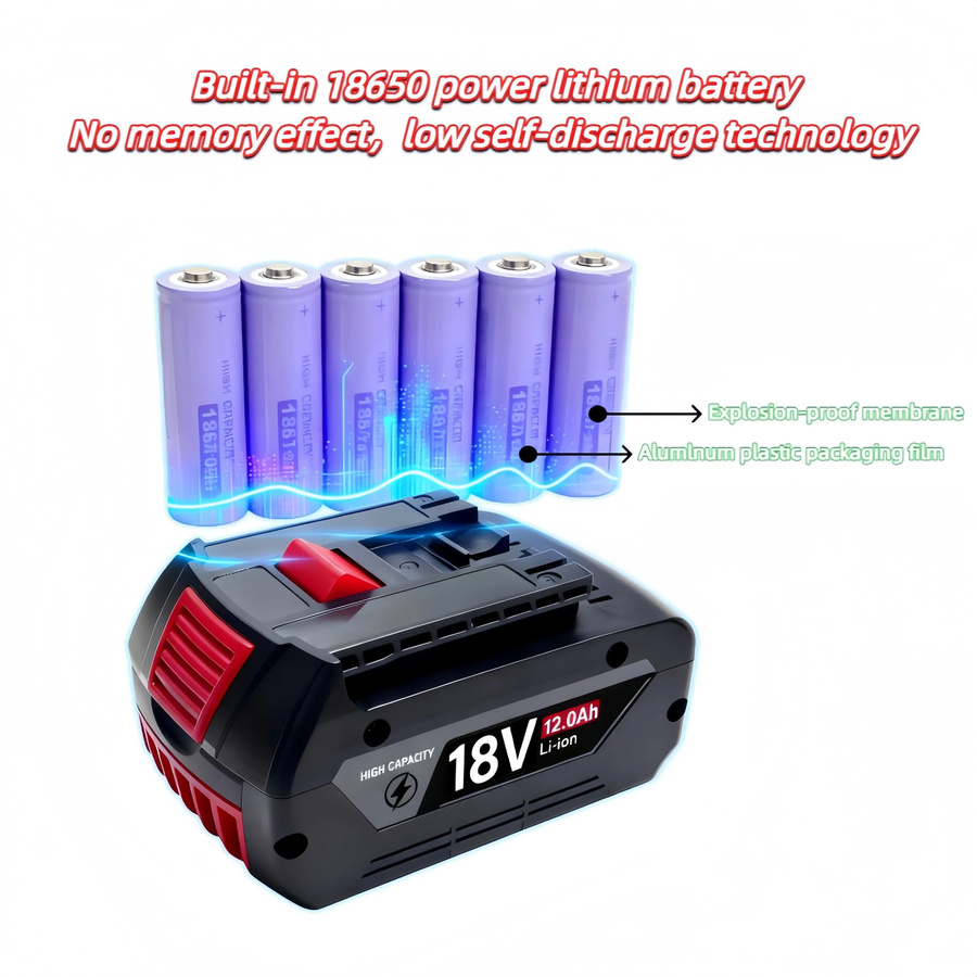 Ersatzakku 18V 12000mAh für Bosch Akku-Werkzeug BAT609 BAT618 GBA18V80 in Schwarz mit 18650 Elektrozellen - Bild 4