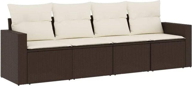 vidaXL 4-teiliges Garten-Lounge-Set aus braunem PE-Rattan mit cremeweißen Kissen - Bild 1