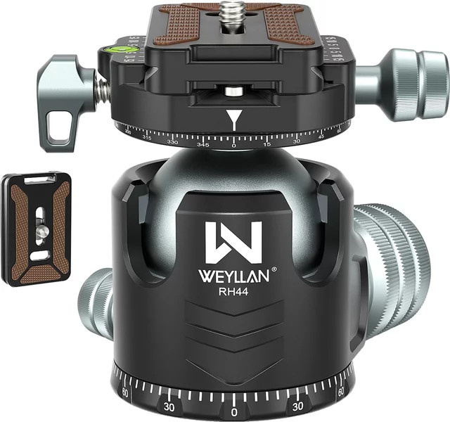 WEYLLAN RH44 Doppelter Panorama-Kugelkopf in Schwarz, CNC-gefertigt, 44 mm, für Stativ und Einbeinstativ mit einer maximalen Traglast von 25 kg - Bild 1