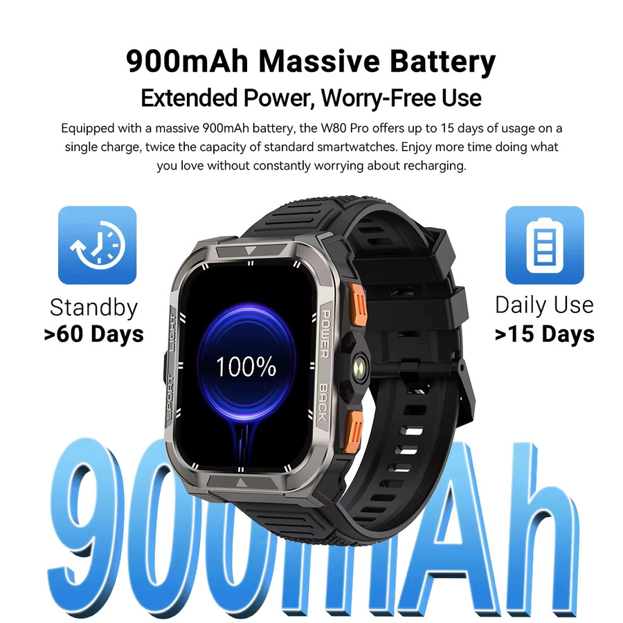 Blackview W80 PRO Smartwatch für den Außenbereich mit GPS, 1,91 Zoll Display und Taschenlampe in Schwarz oder Beige - Bild 2