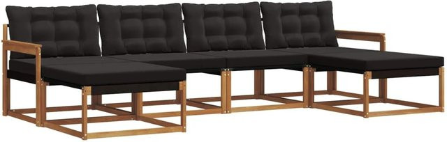 vidaXL Outdoor-Sofagarnitur 6-teilig aus massivem Akazienholz mit Textilene und Kissen in Natur und Schwarz - Bild 1