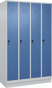 C+P Spind Classic PLUS Garderobenschrank mit Sockel, 4 Abteile, Stahlkonstruktion, Grau/Blau, H x B x T: 195 x 120 x 50 cm - Bild 1