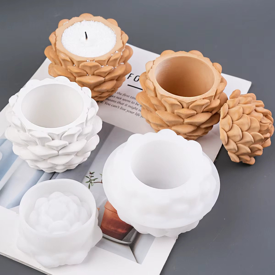 UDOCOOL Silikonform für 3D Tannenzapfen-Kerzengläser mit Deckel zur Herstellung von Weihnachtsornamenten aus Gips oder Beton in Beige und Weiß - Bild 4
