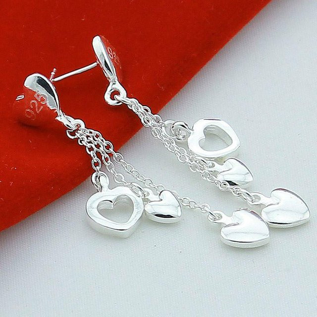 Wucifang Jewelry Ohrringe, 925 Silber, Herz, Lange Quaste, Damen - Bild 1