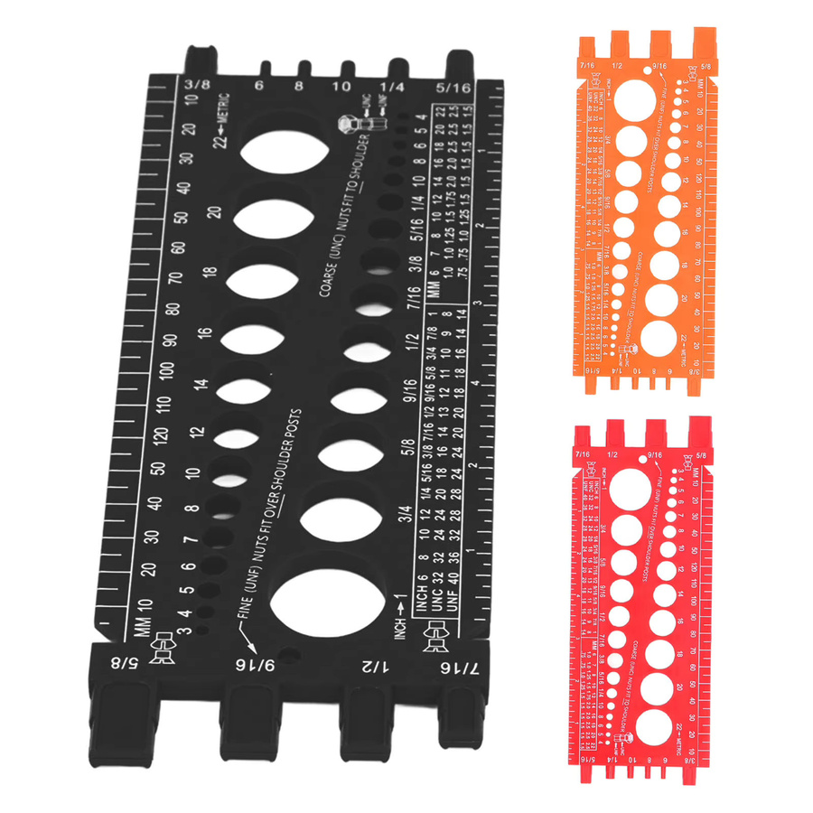 Multifunktionales Gewindeprüfgerät für Muttern, Schrauben und Bolzen in Orange und Schwarz zur schnellen Identifizierung von Zoll- und metrischen Gewinden - Bild 4
