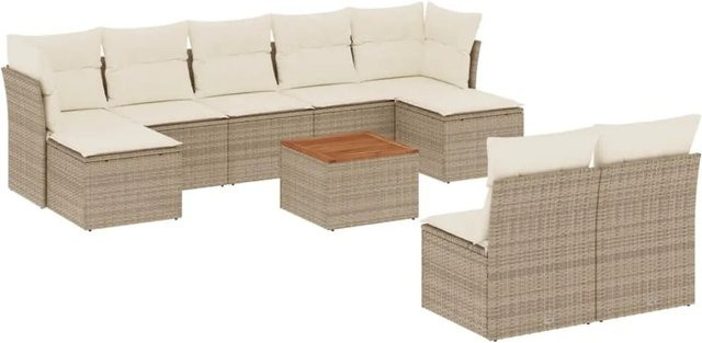vidaXL 10-teilige Garten-Sofagarnitur in L-Form aus Polyrattan mit Kissen in Beige-creme - Bild 1