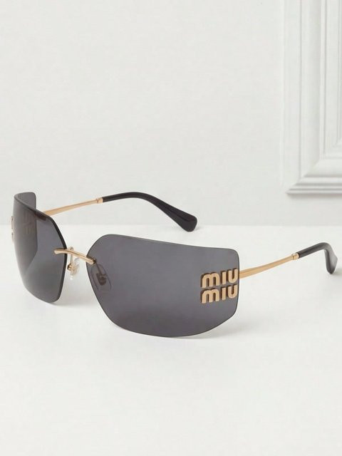 Miu Miu MU54YS Sonnenbrille, randlos, rectangular, gold, black, Damen - Bild 1