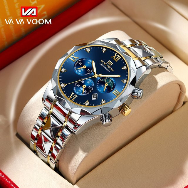 VA VA VOOM Armbanduhr Quarz, Edelstahl, Bicolor, blaues Kristall-Zifferblatt, 41 mm, Herren - Bild 1