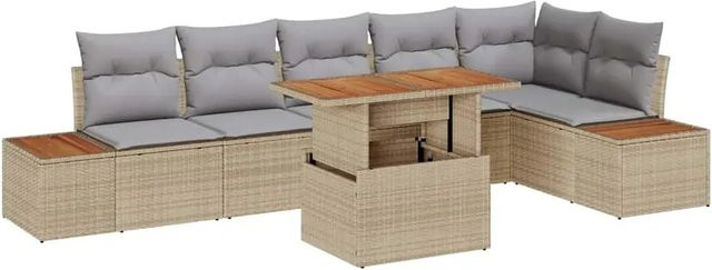 vidaXL Garten-Sofa-Set aus Poly-Rattan in Beige, 7-teiliges L-Shape Lounge-Set mit Stauraum und Polsterkissen für Garten und Terrasse - Bild 1