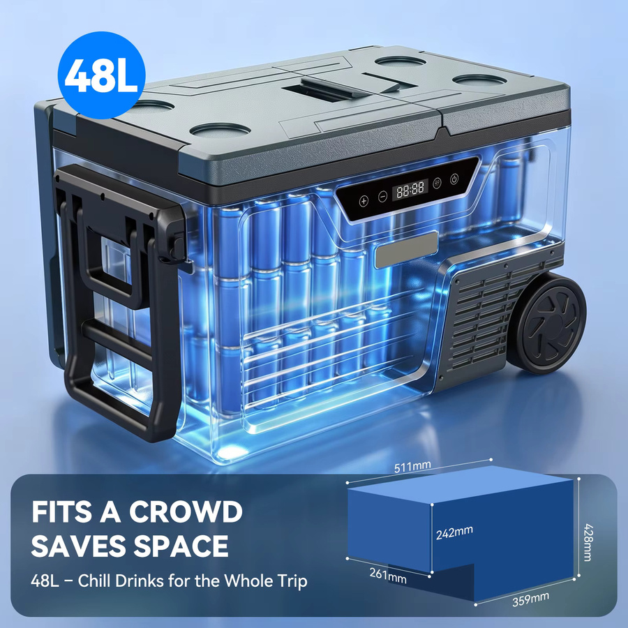 Foursun TAW-45D Dual-Zone Auto-Kühlschrank 48L in Grau mit Bluetooth-App-Steuerung für Camping und Reisen, 12V/24V DC und 100-240V AC - Bild 7