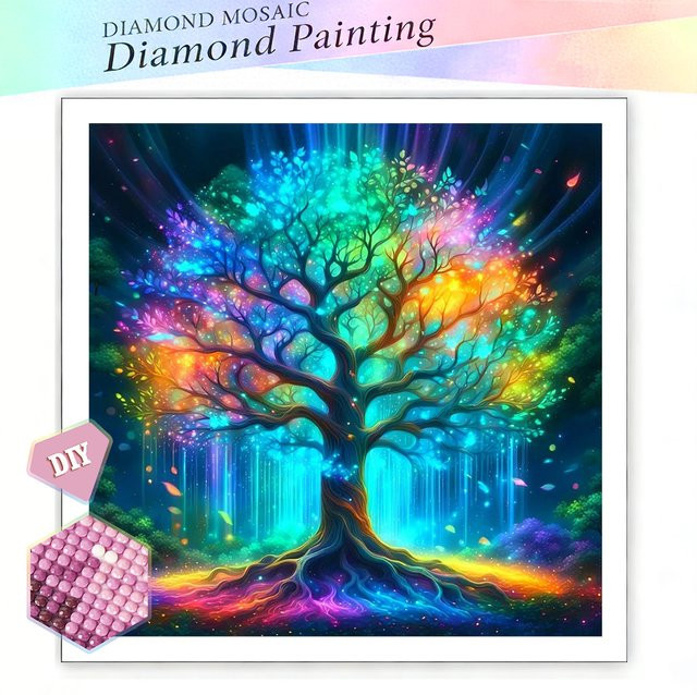 EverShine Diamond Painting Leuchtender Baum 5D Mosaik Set mit Rundbohrern in Multicolour zur DIY Landschafts-Stickerei und Heimdekoration - Bild 1
