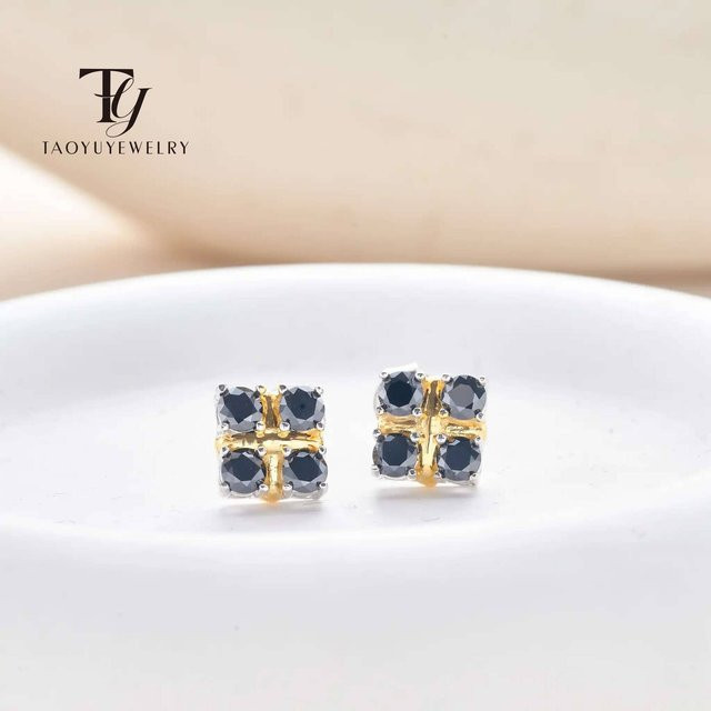 Ohrring Moissanite, Silber, Schwarz, Damen - Bild 1