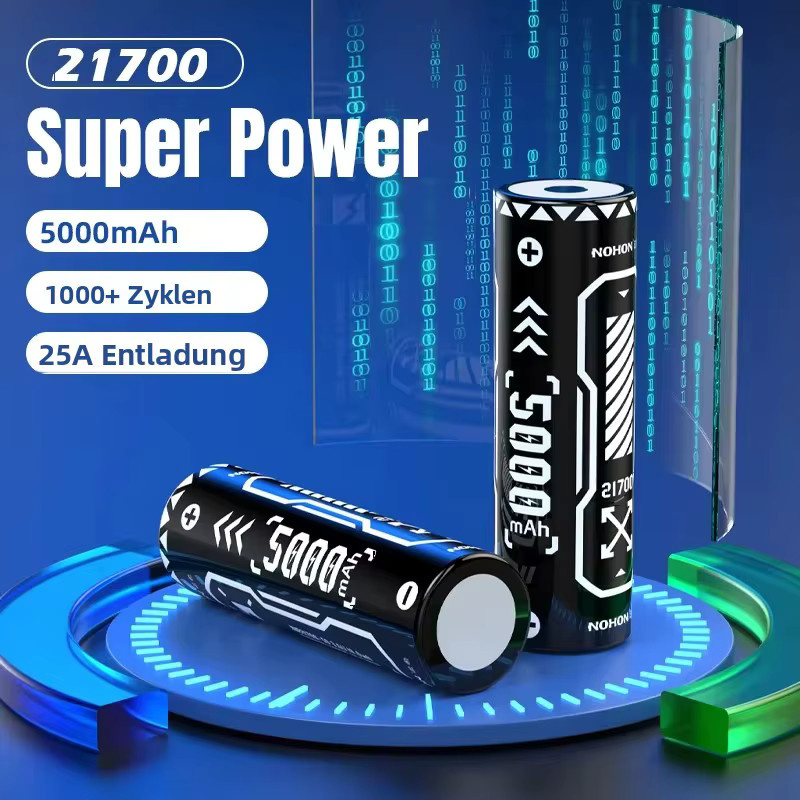 NOHON 21700 Akku-Set mit Ladegerät, 5000 mAh, 30 A, Schwarz - Bild 3