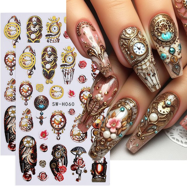 SWEET TREND Nagelaufkleber, Metallic, Rose Blume Zahnräder, 2 Stück - Bild 1