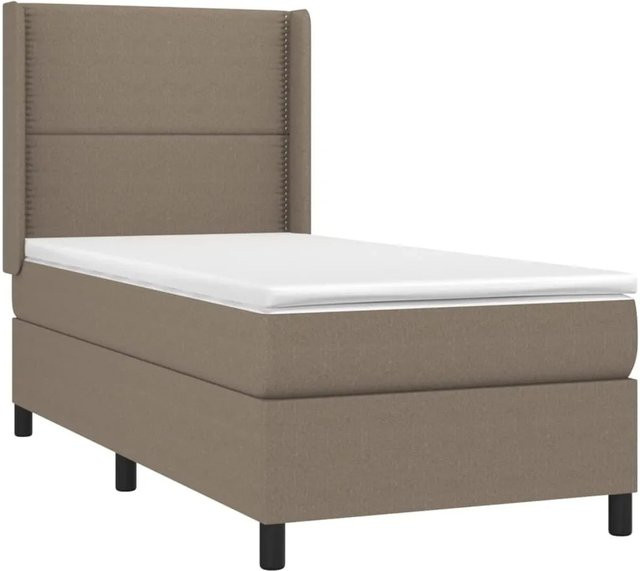 vidaXL Boxspringbett mit Matratze in Taupe, Hybridbett mit LED-Unterbettbeleuchtung und USB-Ladeanschluss, B/T/H: 90 x 200 x 118 cm - Bild 1
