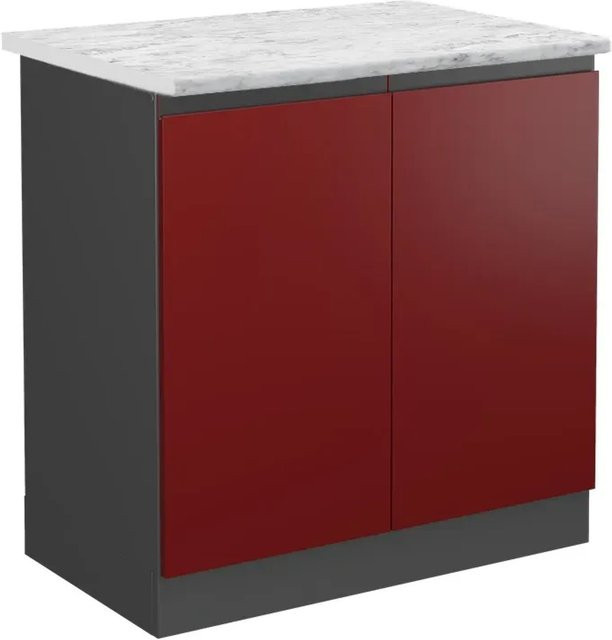 Vicco Spülenunterschrank R-Line Küchenunterschrank in Rot und Anthrazit mit Marmor-Optik, B/T/H: 81,6 x 46,0 x 80,0 cm - Bild 1