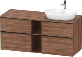 Duravit Waschtischunterschrank D-Neo Wandmontage in Nuss Natur und Schwarz Matt mit Schubladen und offenen Regalfächern, B/T/H: 140 x 55 x 66,4 cm - Bild 1