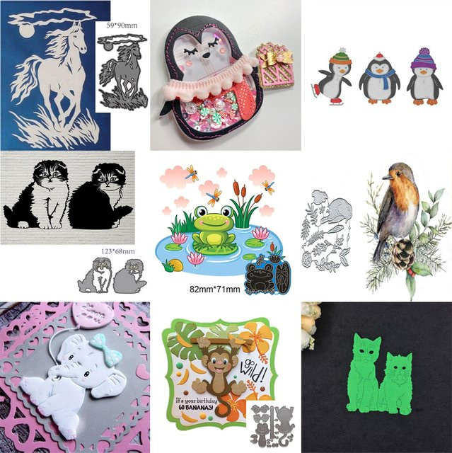 Metall Stanzschablonen Set mit Tierformen Pinguin Vogel Frosch Affe Pferd für Scrapbook und Papierhandwerk - Bild 1