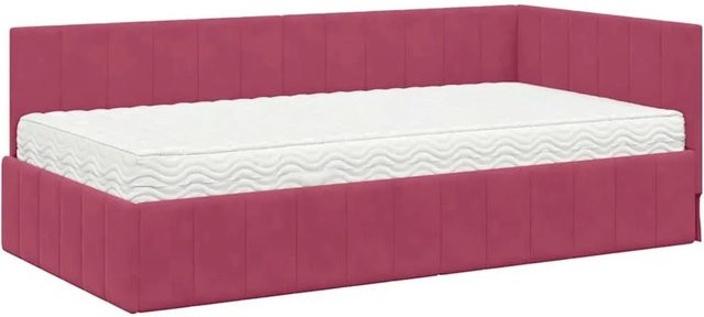 vidaXL Eckbettgestell mit Matratze aus Samt in Weinrot, B/T/H: 90 x 190 x 72 cm - Bild 1