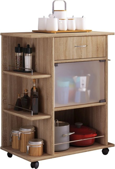VCM Küchenmöbel Servierwagen Pocis in Sonoma-Eiche, modern und matt mit Rollen, B/T/H: 80,0 x 65,0 x 39,0 cm - Bild 1