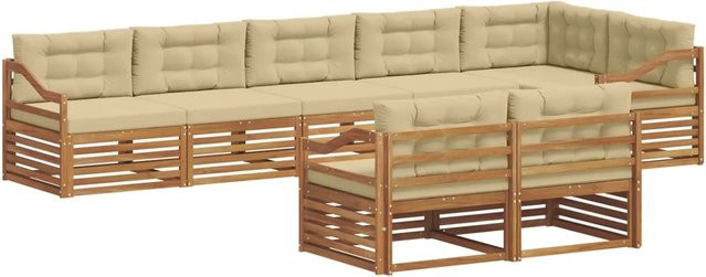 vidaXL Outdoor-Sofagarnitur 8-teilig aus Akazienholz mit Kissen in Natur und Beige - Bild 1