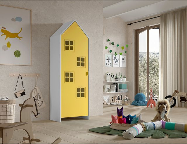CASAMI BRUGES Schrank mit 1 Tür und 4 Glaseinsätzen aus MDF, gelb lackiert - Bild 1